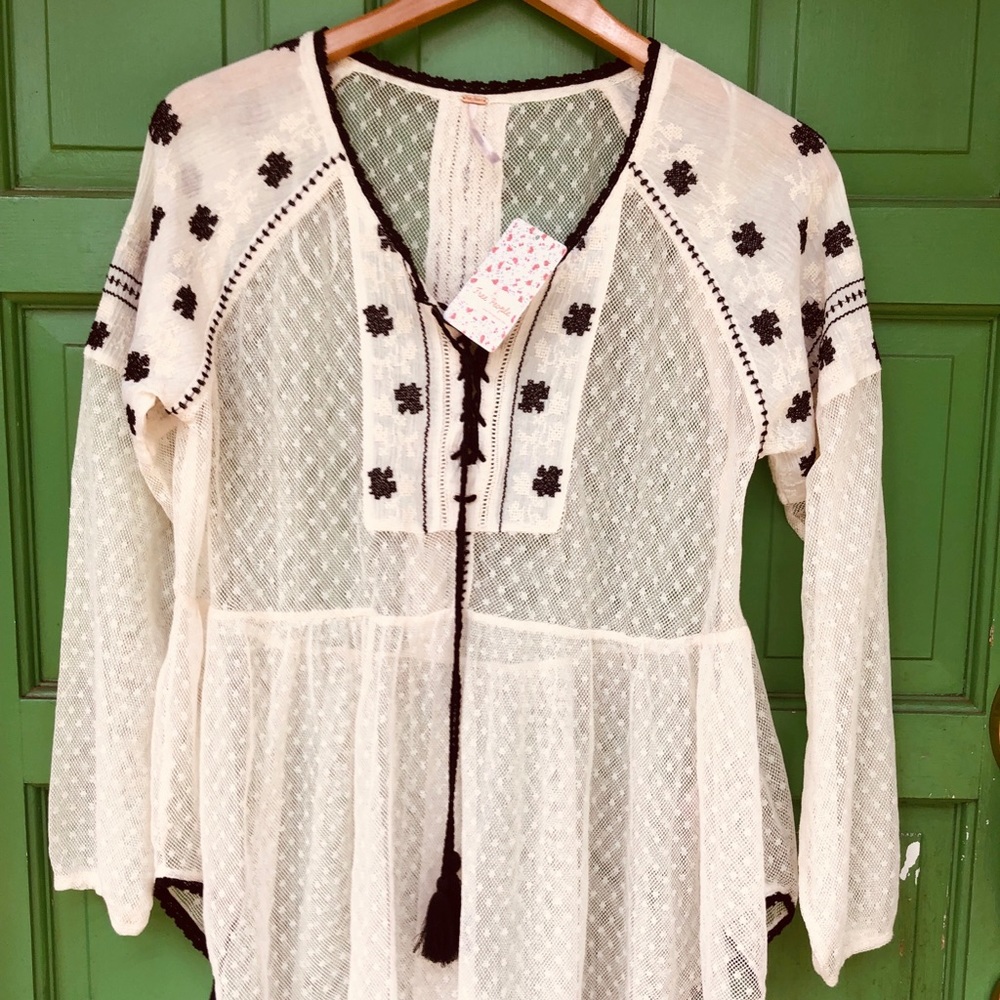 Free People Ivory Top Bohemian Top sz L